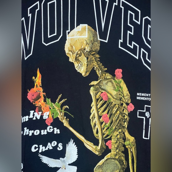 Darc Sport Wolves Black Skeleton Shirt Adult Medium Death Rose Oversized Tee - Picture 3 of 10